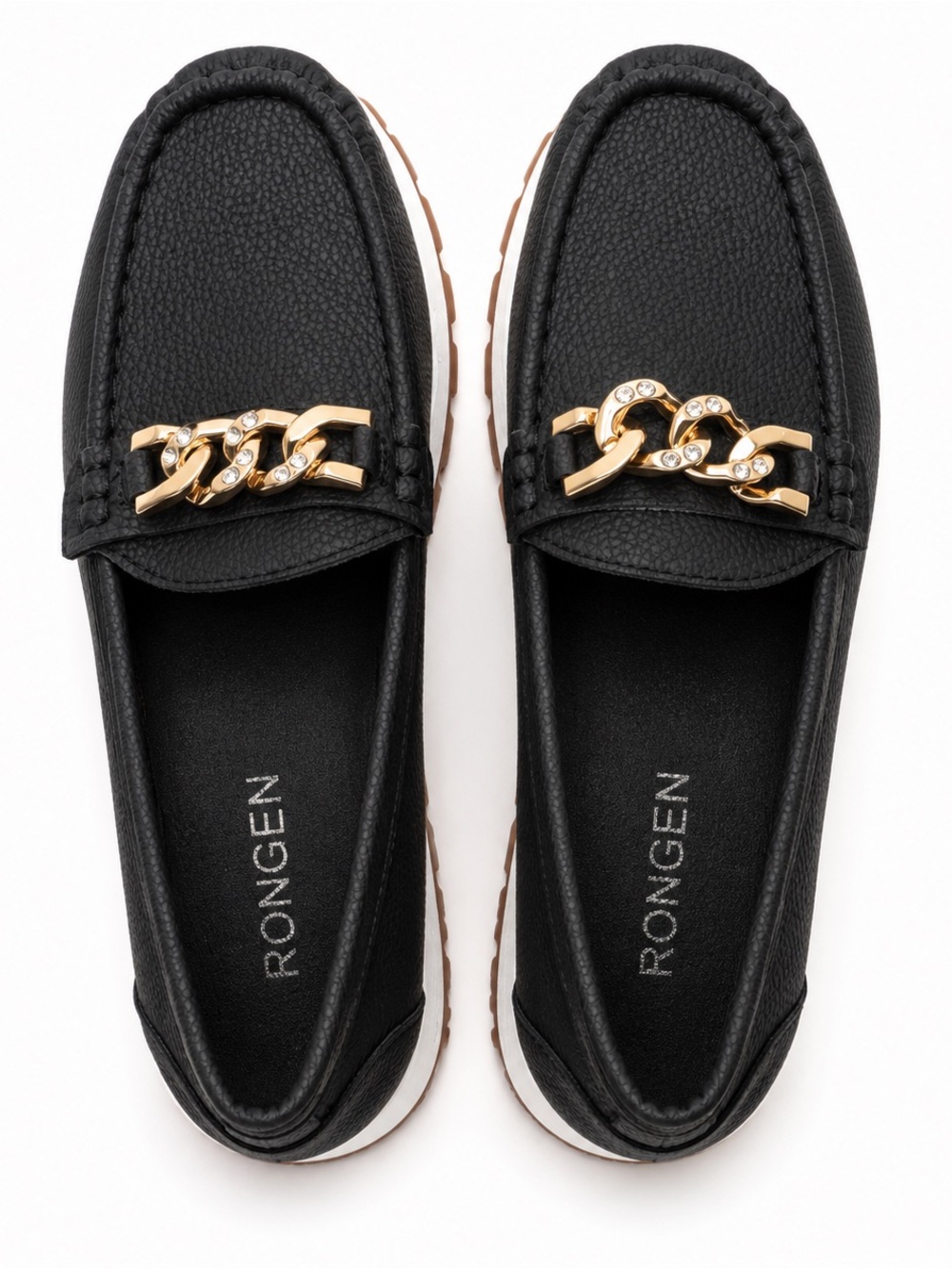 Rongen | Black Gold Chain Loafers Platform Lug Sole Slip On Shoes Size 39 - Picture 5 of 9
